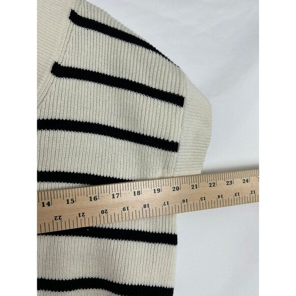 Evereve Womens Sweater L Vest Striped Short Sleeve Cotton Blend Black/White - Picture 4 of 10